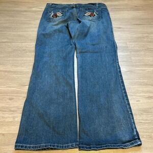 2000s Embroidered Floral Denim Flared Jeans 33x31